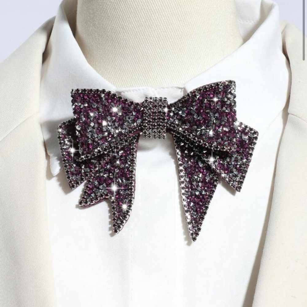 Sparkling Purple Crystal Bow Pin Brooch